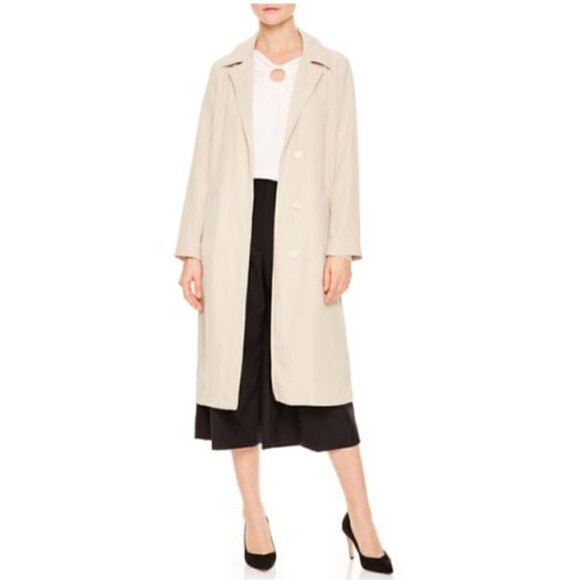 Sandro Trench Coat US L NWT EU 40 Robentine Notch Collar Beige Luxury - Picture 7 of 13